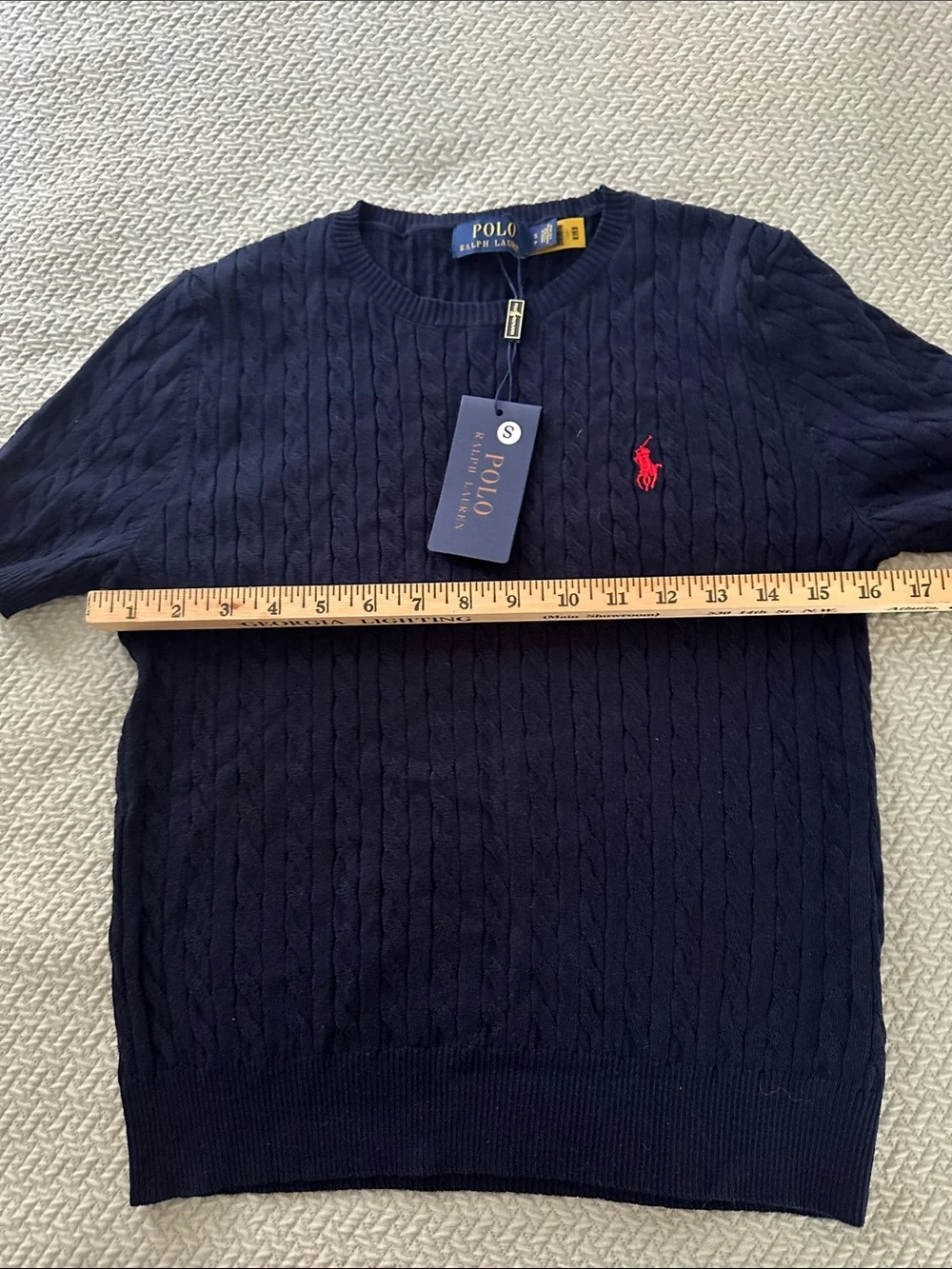 NWT Polo Ralph Lauren Women’s Cable Knit Short Sleeve Sweater Navy Blue PSmall